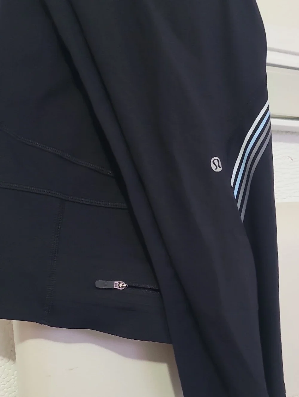 lululemon athletica Black High-Rise Tights with Light Blue Stripes